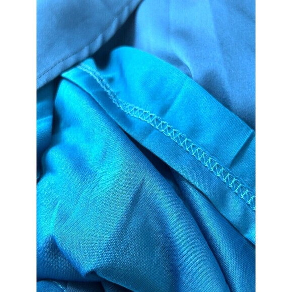 Maude Womens Size L Blue Mini Dress Faux Wrap Roll Tab Sleeves Lined Flowy U3 - Picture 9 of 12